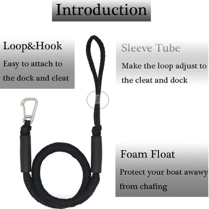Pier Stainless Steel Clamp Boat Rope Accessories PWC Built-In Buffer Kayak Mooring Cable, Black, Black Blue Red, Blue White Black