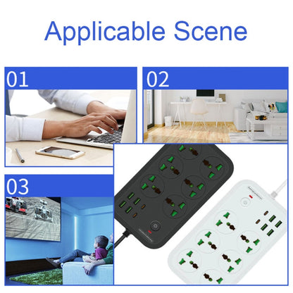 T24 2m 3000W 6 Plugs + PD + 4-USB Ports Multifunctional Flame-Retardant Socket With Switch, UK Plug, US Plug