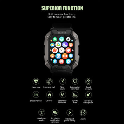 C20Plus 1.81-inch Health Monitoring Waterproof Bluetooth Call Smart Watch, Camouflage Green