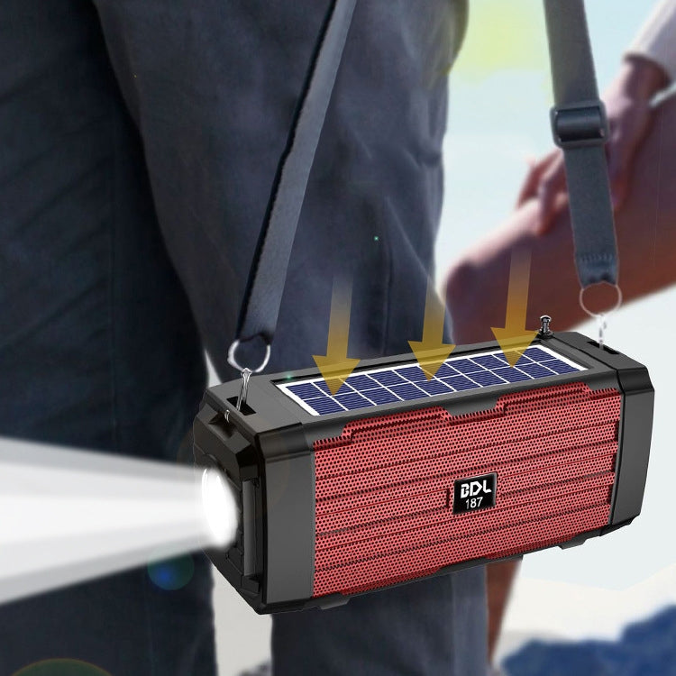 BDL-187 LED Light Solar Wireless Bluetooth Speaker Portable Outdoor Camping FM Radio