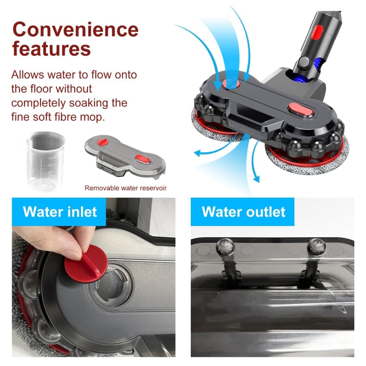 Vacuum Cleaner Electric Mop Head with Detachable Water Tank and 6 Mop Pads, For Dyson V7 / V8 / V10 / V11 / V15 / G5, For Dyson V6 / DC62, For Dyson V10 Slim / V12