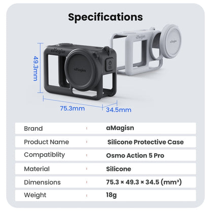 For DJI Osmo Action 5 Pro aMagisn Silicone Protective Case with Lanyard and Lens Cap