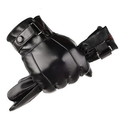 Fall Winter Men Leather Gloves PU Velvet Warm Riding Driving Touchscreen Gloves, Average