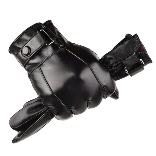 Fall Winter Men Leather Gloves PU Velvet Warm Riding Driving Touchscreen Gloves, Average