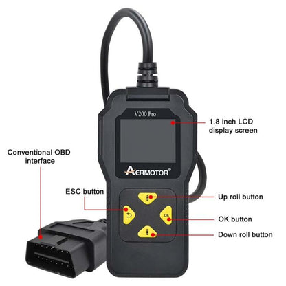 AERMOTOR V200PRO Car Troubleshooter Engine Inspection Scanner Readout Card ELM327 Battery Inspection Tool