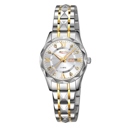 SKMEI Business Casual Watches Diamond Case Luminous Waterproof Quartz Watch, Men Silver Gold Strap Silver Dial, Men Silver Gold Strap Green Dial, Men Silver Gold Strap Black Dial, Men Silver Case Silver Dial, Men Silver Case Gray Dial                  ...