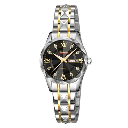 SKMEI Business Casual Watches Diamond Case Luminous Waterproof Quartz Watch, Men Silver Gold Strap Silver Dial, Men Silver Gold Strap Green Dial, Men Silver Gold Strap Black Dial, Men Silver Case Silver Dial, Men Silver Case Gray Dial                  ...