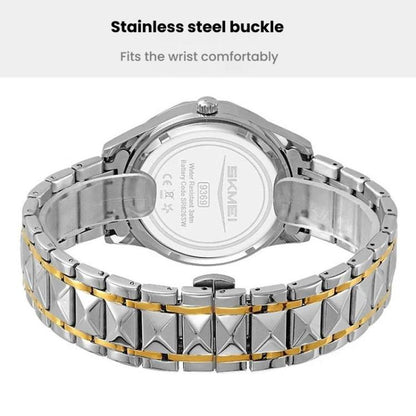 SKMEI Business Casual Watches Diamond Case Luminous Waterproof Quartz Watch, Men Silver Gold Strap Silver Dial, Men Silver Gold Strap Green Dial, Men Silver Gold Strap Black Dial, Men Silver Case Silver Dial, Men Silver Case Gray Dial                  ...