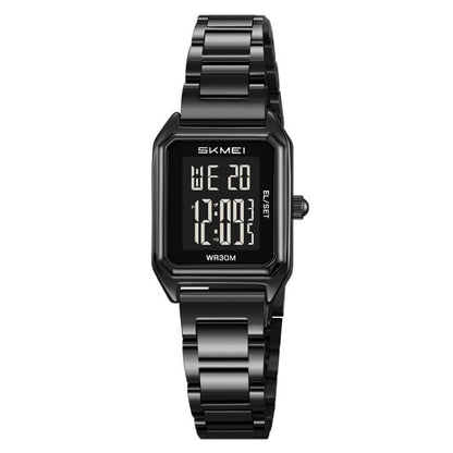 SKMEI 2493 Small Women Electronic Watch Square Steel Strap Watch, Gold Case White, Gold Case Black, Silver Case White, Silver Case Black, Black Case White, Black Case Black