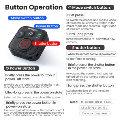 aMagisn Wireless Bluetooth Remote Control for Insta360, GoPro Hero Cameras & Smartphones - 50m Long Range, AM22