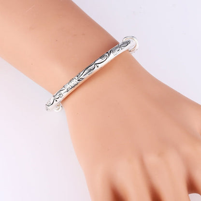 Bohemian Vintage Retro Silver Bangles Women Classic Handmade Tibetan Silver Carved Plum Cuff Bracelets