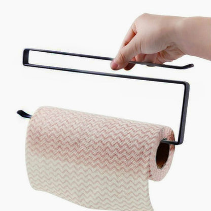 Door Cabinet Hanging Paper Towel Rack Partition Layer Kitchen Paper Cling Film Storage Rack, Black