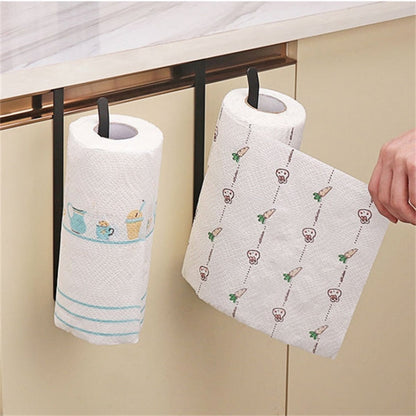 Door Cabinet Hanging Paper Towel Rack Partition Layer Kitchen Paper Cling Film Storage Rack, Black