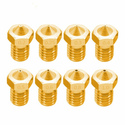 8 PCS Bugatti 3D Printer Accessories E3D-V5 V6 Nozzle M6 Thread Consumables Hot Nozzle, 1.75/0.3mm, 1.75/0.35mm, 1.75/0.4mm, 1.75/0.5mm, 1.75/0.6mm, 3/0.2mm, 3/0.3mm, 3/0.4mm, 3/0.8mm, 3/1.0mm, 3/0.25mm