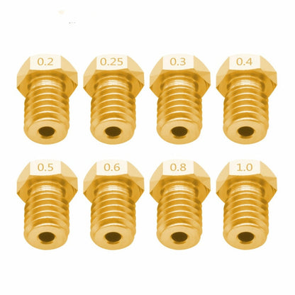8 PCS Bugatti 3D Printer Accessories E3D-V5 V6 Nozzle M6 Thread Consumables Hot Nozzle, 1.75/0.3mm, 1.75/0.35mm, 1.75/0.4mm, 1.75/0.5mm, 1.75/0.6mm, 3/0.2mm, 3/0.3mm, 3/0.4mm, 3/0.8mm, 3/1.0mm, 3/0.25mm