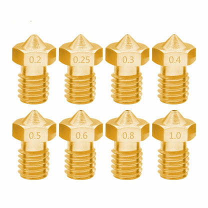 8 PCS Bugatti 3D Printer Accessories E3D-V5 V6 Nozzle M6 Thread Consumables Hot Nozzle, 1.75/0.3mm, 1.75/0.35mm, 1.75/0.4mm, 1.75/0.5mm, 1.75/0.6mm, 3/0.2mm, 3/0.3mm, 3/0.4mm, 3/0.8mm, 3/1.0mm, 3/0.25mm