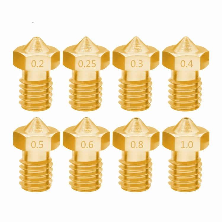 8 PCS Bugatti 3D Printer Accessories E3D-V5 V6 Nozzle M6 Thread Consumables Hot Nozzle, 1.75/0.3mm, 1.75/0.35mm, 1.75/0.4mm, 1.75/0.5mm, 1.75/0.6mm, 3/0.2mm, 3/0.3mm, 3/0.4mm, 3/0.8mm, 3/1.0mm, 3/0.25mm