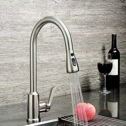 Kitchen Horn Button Switch Pausable Faucet Sprinkler Water Saving Nozzle Sprayer Filter, Plating CP, Drawing BN