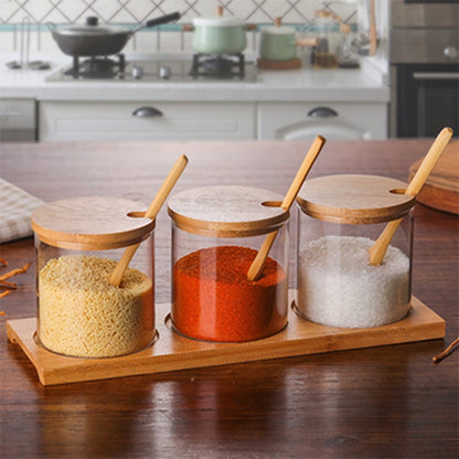 Creative Borosilicate Transparent Seasoning Jar Kitchen Supplies, Spoon, Single Glass Jar, One Sets