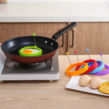 DIY Breakfast Round Silicone Egg Ring Fried Egg Mould Pancake Ring Non-stick Kitchen Cooking Mould, Round, Blue, Round, Green, Round, Orange, Round, Red