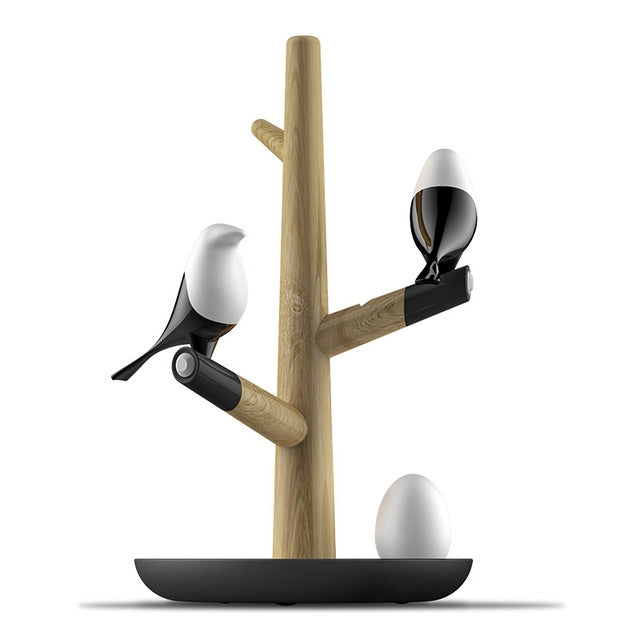 Lucky Bird LED Night Table Lamp Wood Base Intelligent Motion Sensor Living Room Bedroom Desk Light, 2 Birds 1 Egg, 2 Birds 2 Eggs