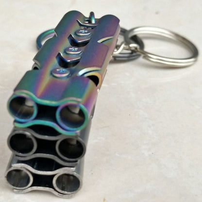 Outdoor High-decibel Stainless Steel Self-protection Double Tube Survival Whistle with Key Ring, Whistle (Silver), Whistle (titanium)