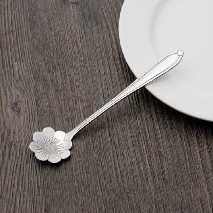 3 PCS Stainless Steel Household Creative Flower Spoon Coffee Stirring Spoon, Sun Flower Spoon, Sunflower Spoon, Pansy Flower Spoon, Bellflower Spoon, Plum Flower Spoon, Cosmos Flower Spoon