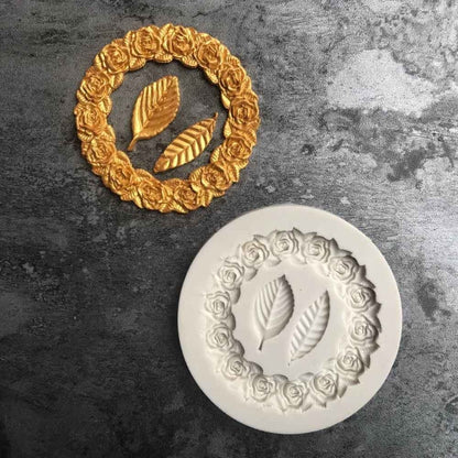 2 PCS Rose Garland Rose Leaf Silicone Fondant Mold Cake Edging Decoration Tool Baking Glue Mold