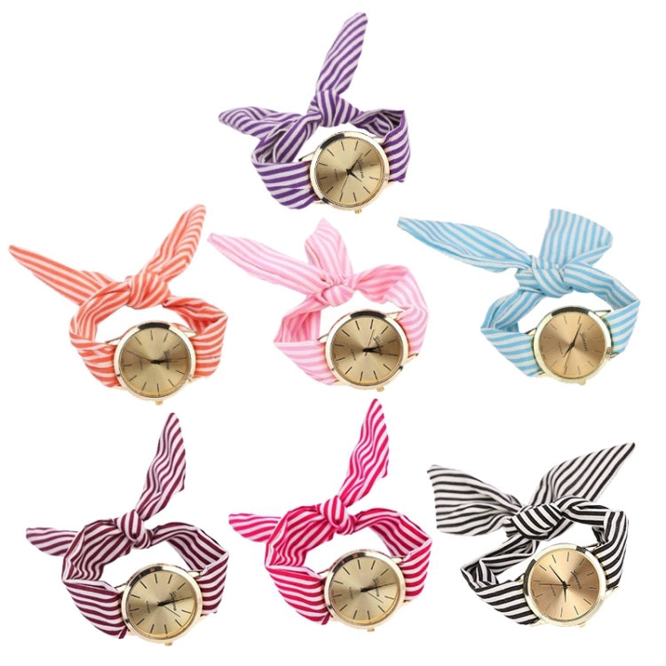 Women Fashion Striped Fabric Strap Quartz Watch