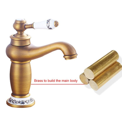 Copper Antique Hot Cold Double Blue White Porcelain Faucet, Antique, Platinum, Black Gold, Black