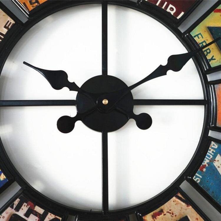 Digital Round Retro Wall Clock Creative License Plate Wrought Iron Decorative Clock, Round Retro Wall Clock