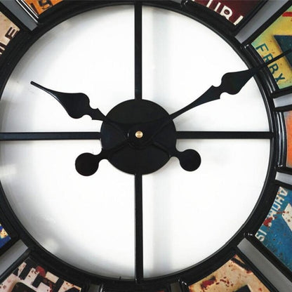 Digital Round Retro Wall Clock Creative License Plate Wrought Iron Decorative Clock, Round Retro Wall Clock