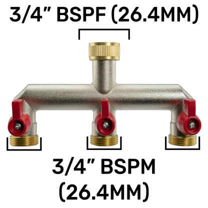 Wall Flange Kit 20mm MDPE + Triple Outlet Metal Splitter Tap for Water Connector