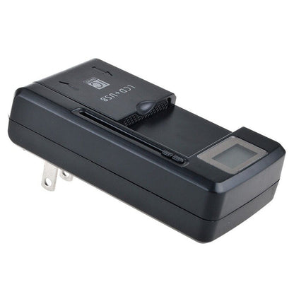 Universal Cell Phone Battery Charger with USB Output & LCD Display, US Plug, 800mA/1300mA