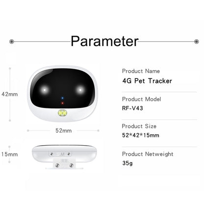 RF-V43 A Style IP67 Waterproof GPS + LBS + WiFi Pet Locator Pet Collar Tracking Device For Asia/Europe/Africa/Australia, RF-V43 A Style (Black), RF-V43 A Style (White)