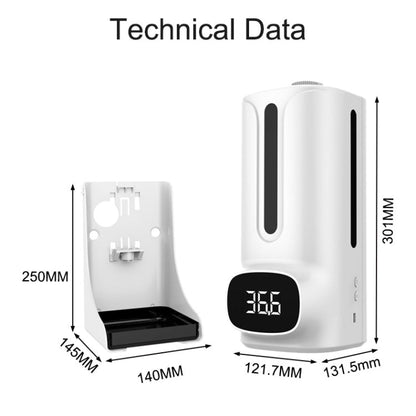 K9 Pro Plus Handsfree Non-contact Body Thermometer + 1000ml Automatic Non-contact Liquid Soap Dispenser with Base Mount, 15 Languages Voice Broadcast, K9 Pro Plus
