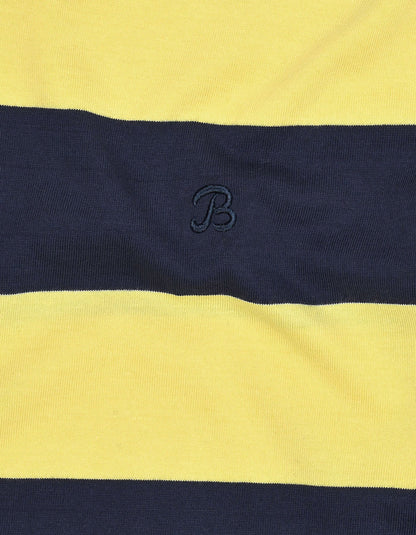 Yellow Striped Contrast Collar Cotton Polo Shirt