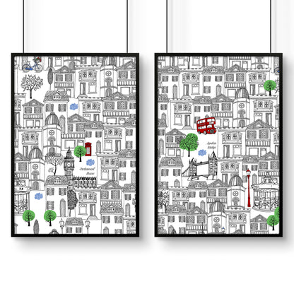 Wall art London | Set of 2 framed travel posters