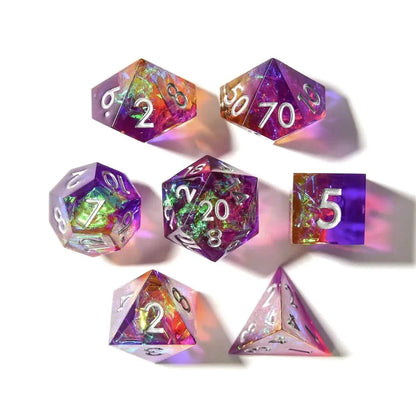 Fae Fire | Sharp Edge Dice | Resin | 7 Piece Set