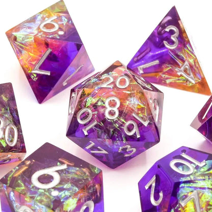 Fae Fire | Sharp Edge Dice | Resin | 7 Piece Set