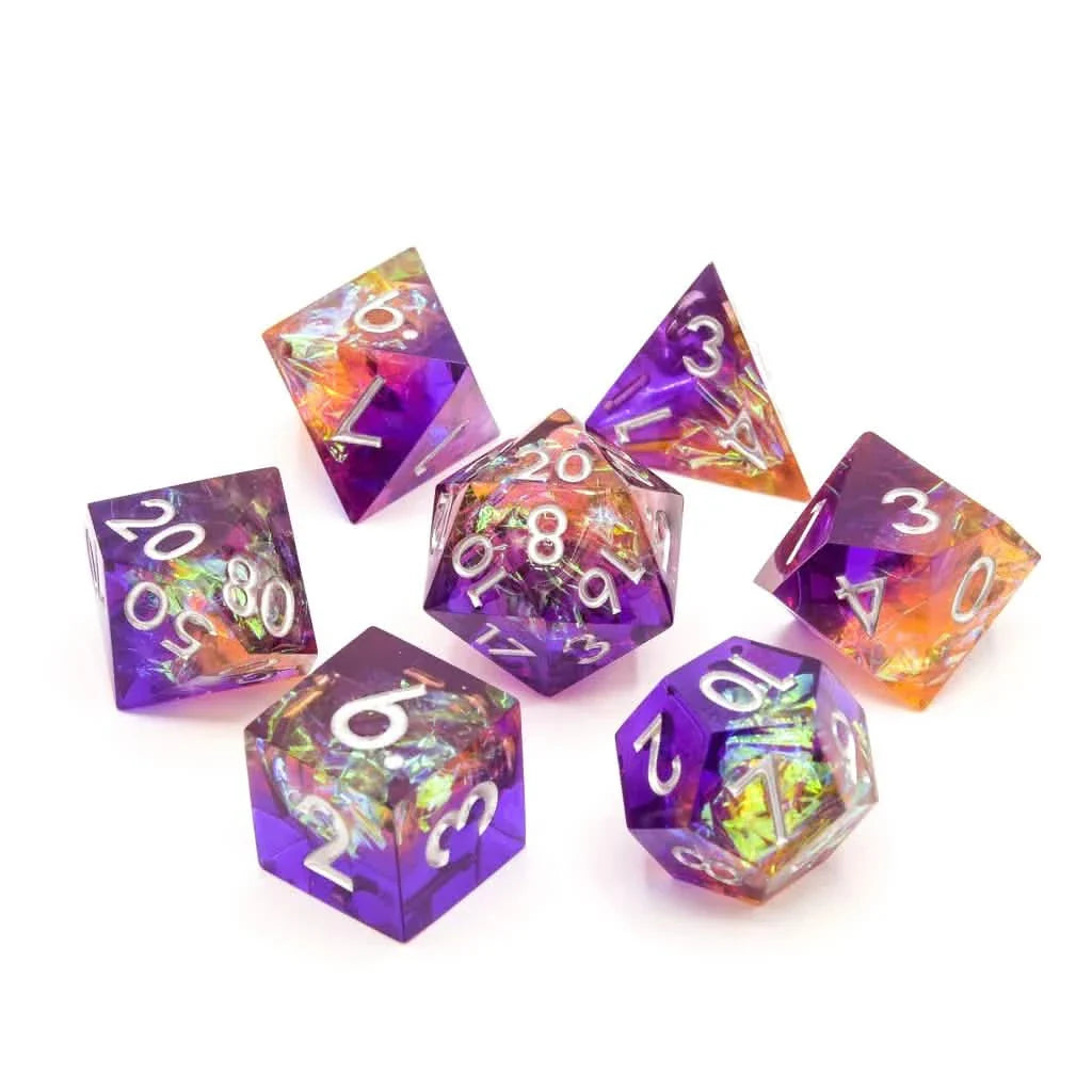 Fae Fire | Sharp Edge Dice | Resin | 7 Piece Set