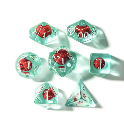 Red Mushies | Soft Edge Dice | Resin | 7 Piece Set