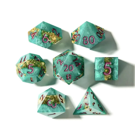Jaded Turquoise | Sharp Edge Dice | Resin | 7 Piece Set