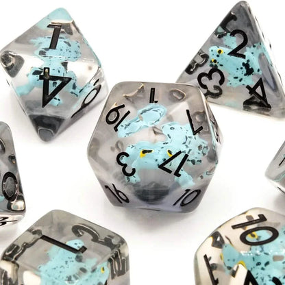 Blue Frogs | Soft Edge Dice | Resin | 7 Piece Set