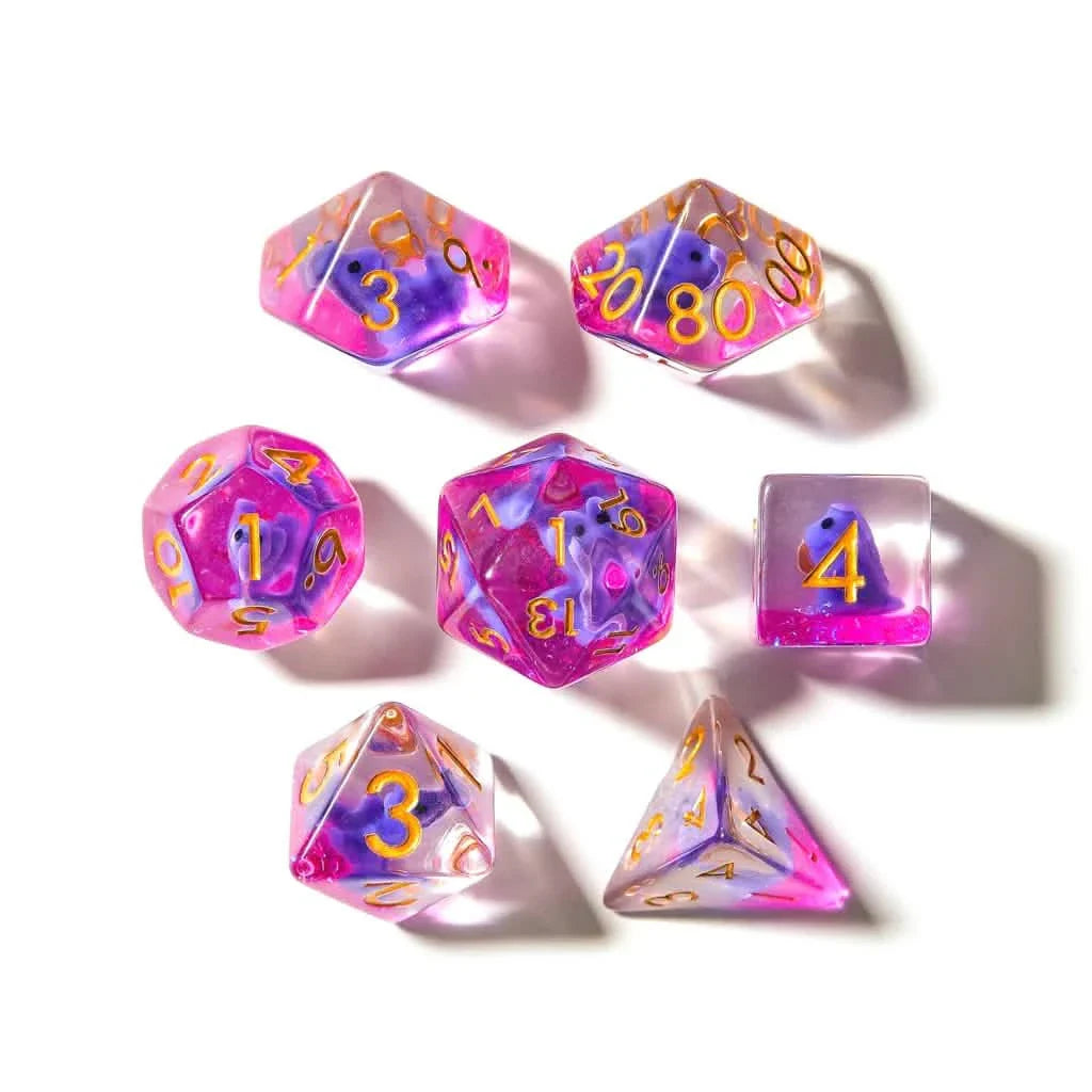 Purple T-Rex | Soft Edge Dice | Resin | 7 Piece Set