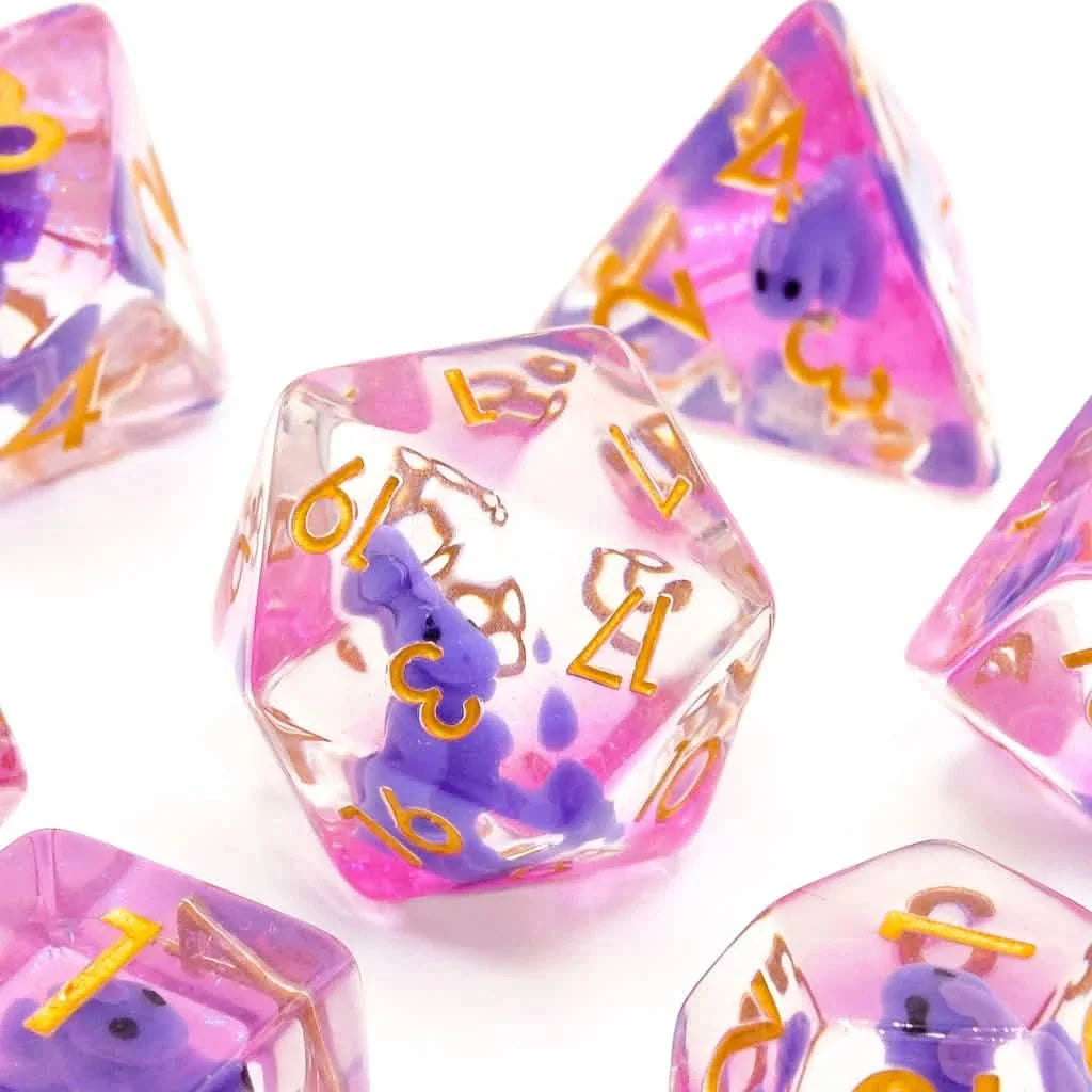 Purple T-Rex | Soft Edge Dice | Resin | 7 Piece Set