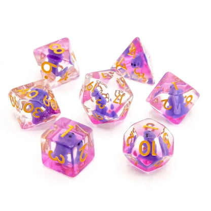 Purple T-Rex | Soft Edge Dice | Resin | 7 Piece Set