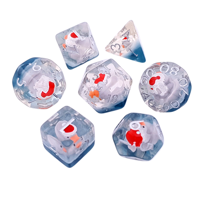 Santa Ducks | Soft Edge Dice | Resin | 7 Piece Set