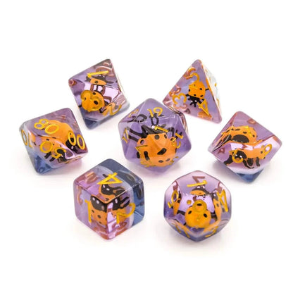 Yellow Ladybugs | Soft Edge Dice | Resin | 7 Piece Set