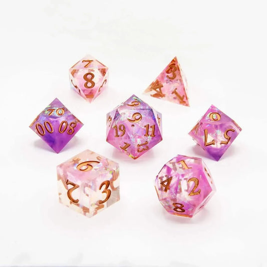Fae Shimmer | Sharp Edge Dice | Resin | 7 Piece Set